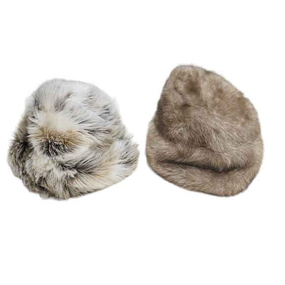 FAUX FUR Bucket Hats Lot of 2 Cossack Hats Vintage Sears Mob Wife Elegant Cozy - Picture 1 of 7